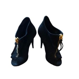 Giuseppe Zanotti Black Suede Booties with Gold Zipper
